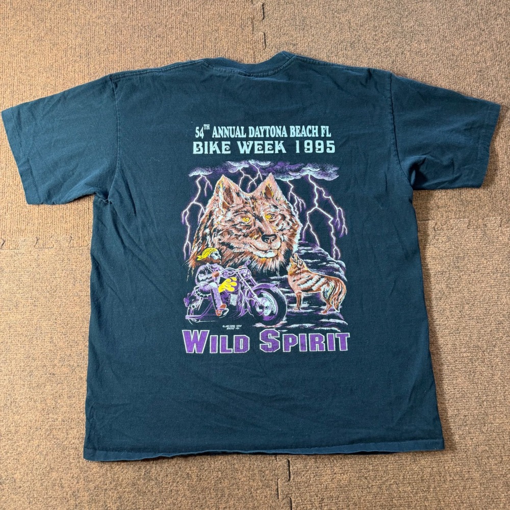 Vintage 1995 Daytona Beach Bike Week T Shirt XL Murina Wild Spirit Wolf USA Made